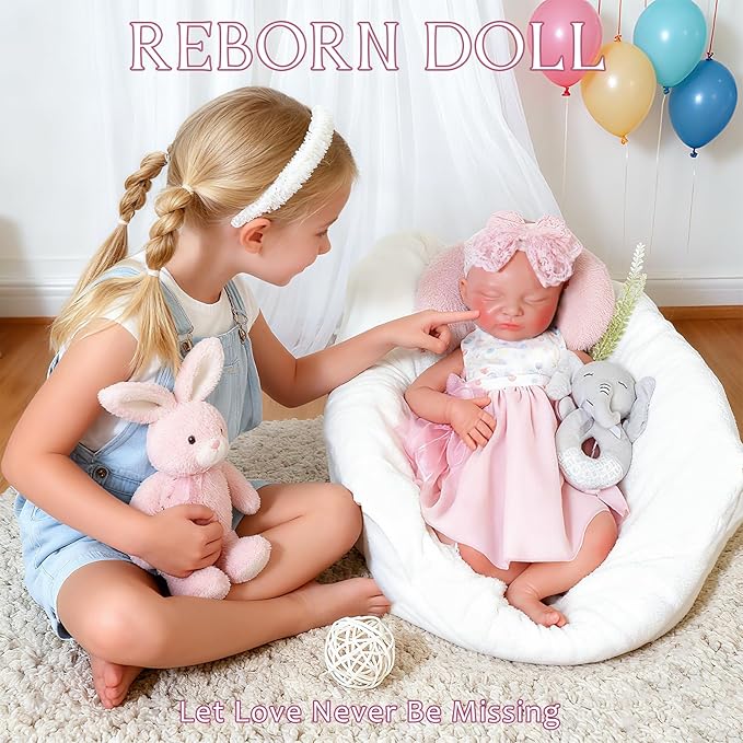 Girl 19 in, Full Silicone Baby Doll, Realistic Baby Dolls, Realistic Veins & Sleeping Pose, Not Vinyl, Reborn Baby Dolls Silicone Full Body, Gift Set