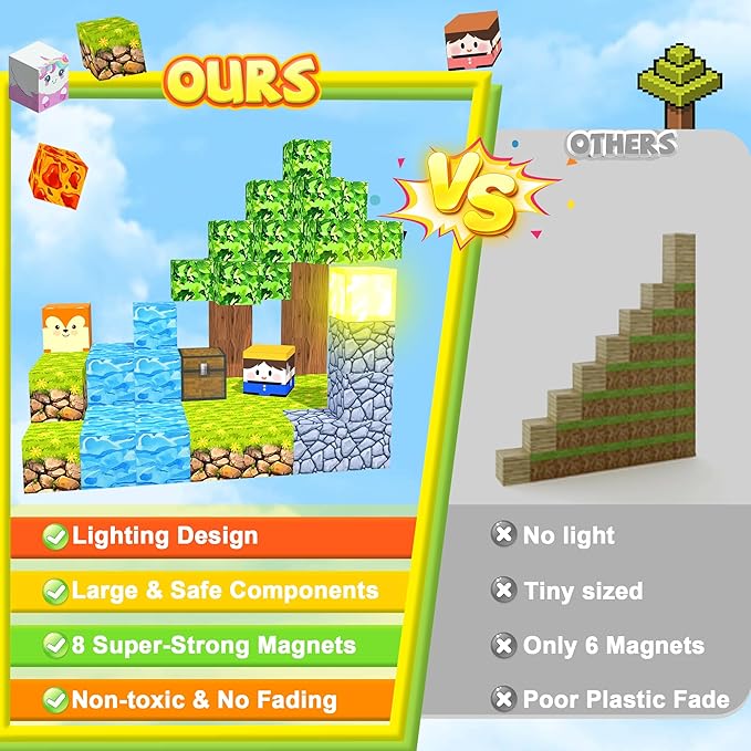 Magnetic Blocks,1.21" 100PCS Large Magnetic Building Blocks,Light Up Building Blocks Magnet Cubes Construction Toddlers Toys Set for Kids,STEM Sensory Stacking Toys for 3+ Boys Girls Birthday Gifts