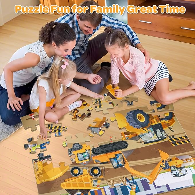 Construction Floor Puzzle for Kids - 48 Pieces Large Construction Vehicle Jigsaw Puzzles for Kids 3-5, Toddler Learning Preschool Educational Toys 12 Month+, Birthday Christmas Gifts for Boys Girls
