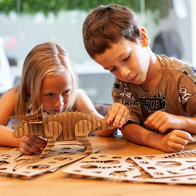 Cottify Dinosaur 3D Cardboard Puzzle - Fun 3D Puzzles for Adults & Kids, Easy to Assemble 3D Puzzle, Eco-Friendly, No Scissors or Glue Needed, Perfect Sustainable Gift (Triceratops)