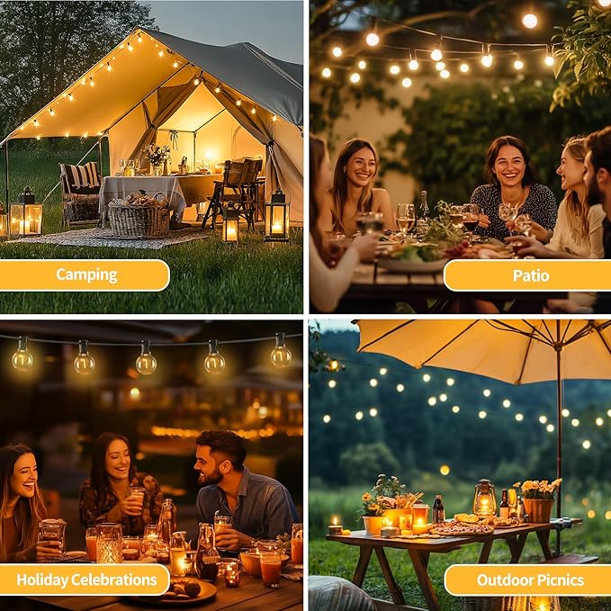 50ft Solar String Lights with Remote, 25+1 LED Bulbs Patio Lights Outdoor Waterproof, G40 Dimmable Deck Lights for Outside Garden Fence Backyard Decor