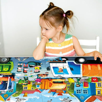 QUOKKA Giant Floor Puzzle for Kids Ages 4-6 – 2x3 Feet Extra-Thick 48 Pieces Toddler Puzzle Ages 3-5 – Garbage Trucks Educational Activity for Boys Girls – Premium Box with Sturdy Handle & Magnetic