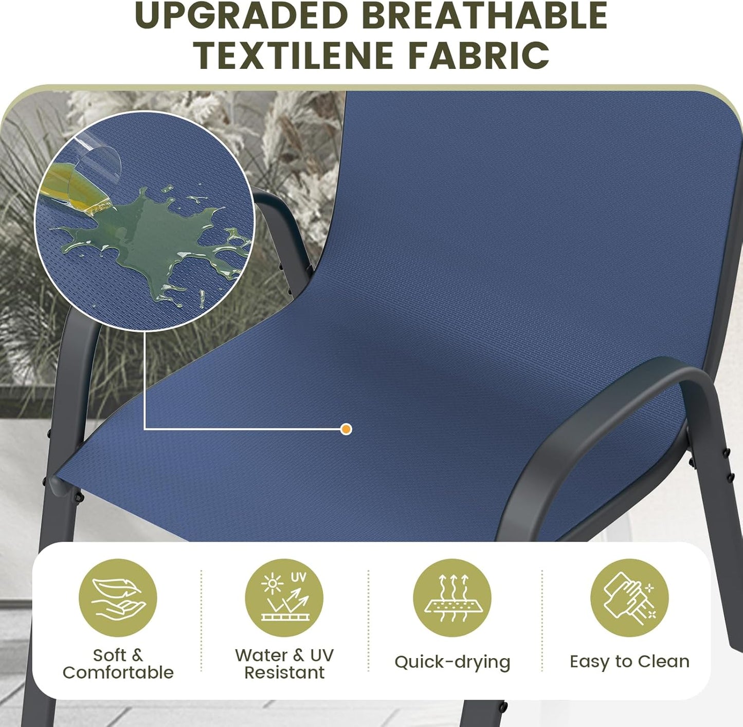 UDPATIO Patio Chairs Set of 8, Stackable Outdoor Dining Chairs with High Back, Breathable Textilene Fabric Outdoor Chair All Weather, 350LBS Capacity for Garden, Backyard (Blue)