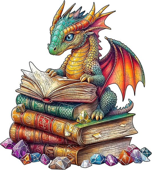 Wooden Puzzles for Adults - Reading Dragon Wood Puzzles Adult - Unique Animal Shape Wooden Jigsaw Puzzles for Adults - Birthday Gifts for Puzzle Lovers, Family (13.3 * 13.3in)