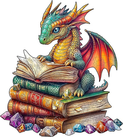 Wooden Puzzles for Adults - Reading Dragon Wood Puzzles Adult - Unique Animal Shape Wooden Jigsaw Puzzles for Adults - Birthday Gifts for Puzzle Lovers, Family (8.5 * 8.5in)