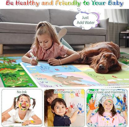 60×40 Inches Water Doodle Mat Kids Mess Free Coloring for Toddlers 3 4 5 6 7 8 9 Years, Large Doodle Mat with 4 Magical Water Color Pens 0-9 Number Template Educational Toys