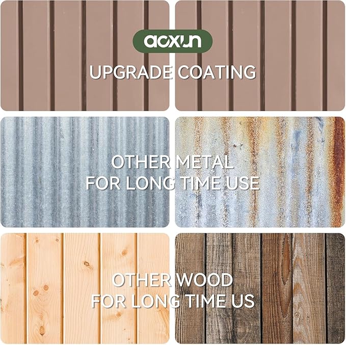 Aoxun 5x3 FT Shed Outdoor Waterproof Storage Shed Metal Garden Shed with Lockable Doors & Slooping Roof for Backyard, Patio, Poolside (Brown)