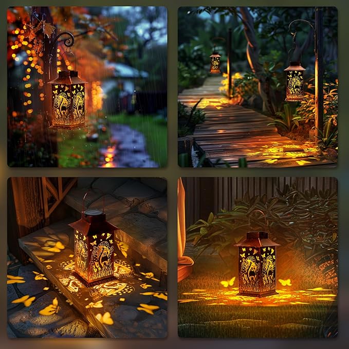 Homemory Mushroom Solar Lanterns Waterproof, Metal Hanging Hollowed-Out Metal Decor Lantern, LED Outdoor Decoration for Outside LED Lanternse for Yard, Backyard, Porch, Lawn