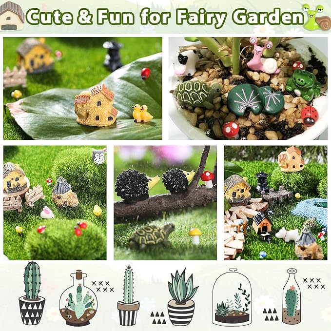 172Pcs Miniature Fairy Garden Accessories Including 100Pcs Fixed Pins, modacraft Fairy Garden Kit Fairy House Animal Figurines Mini Landscape for Garden Dollhouse Potted Plant Bonsai Terrarium Décor