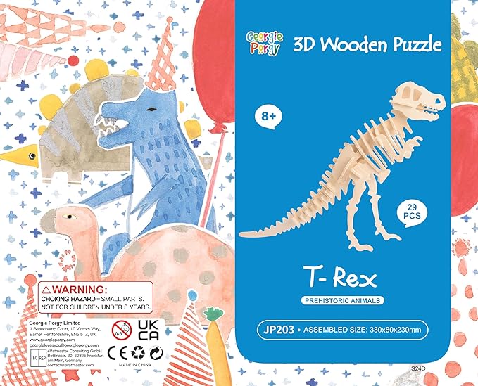 Georgie Porgy 3D Wooden Puzzles DIY Models Kits for Kids Dinosaur Airplane Woodcraft Construction Toys Pack of 6 (T-Rex Triceratops Spinosaurus Parasaurolophus Apatosaurus Stegosaurus)