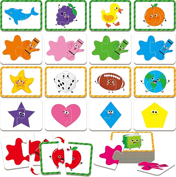 24 Set Color & Shape Puzzles, Self-Correcting Puzzle Matching Game Educational Hands-on Activities for Toddlers, Kindergarten, First Learning Learning Games Toys for 3 Years Old