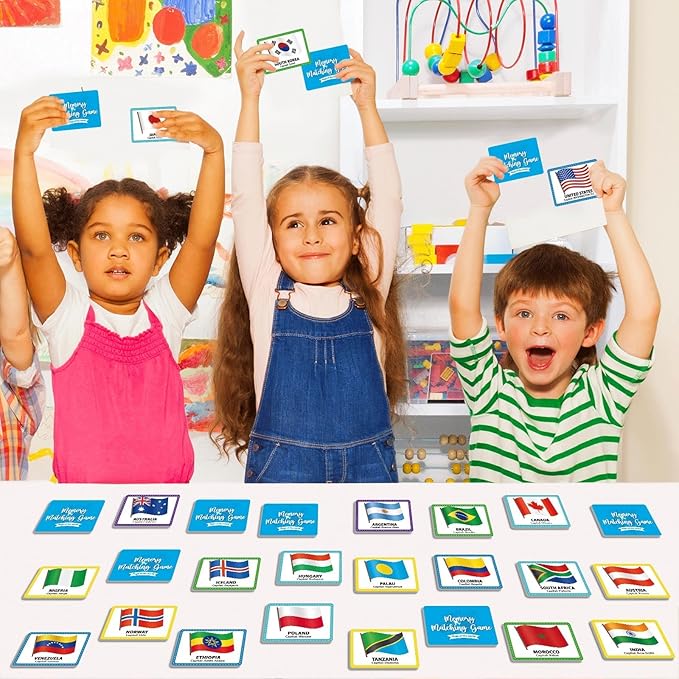 gisgfim 50 Pairs Memory Matching Game Flags of The World Concentration Memory Card for Kids and Adults Learning Educational A Fun & Fast Countries of The World Matching Games