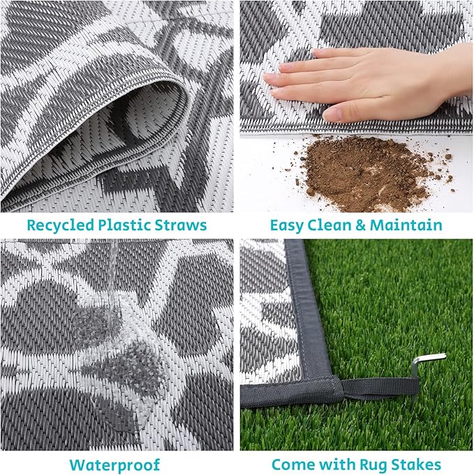 HEBE Outdoor Rug Waterproof 5x8, Plastic Straw Rug Camping Rug, Reversible Outdoor Patio Rugs RV Mat Clearance, Indoor Outside Floor Carpet for Porch,Deck,Camper,Balcony,Backyard