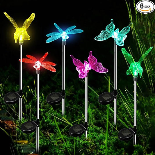 Anordsem Solar Lights Outdoor Decorations: Garden Stake Light Waterproof for Yard Decor Outside - LED Dragonfly Hummingbird Butterfly Lamp for Patio Pathway Home