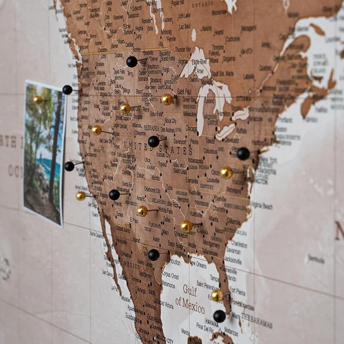 Canvas World Map with Cork Pin Board - English Lettering - Decorative Wall Decoration for All Rooms - Canvas Pictures with World Map Motif (90x60 cm, Pattern 17)