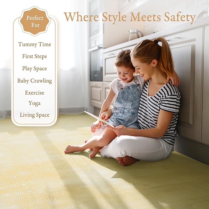 PopsyKosy Super 1 Inch Thick Premium Quality Exercise & Baby Foam Play Mats - Expandable & Large Non-Toxic Odorless Floor Mat - 6 Tiles Spacious 6x4ft - Peel-Resistant - Champagne Yellow