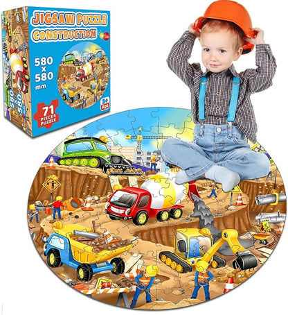 71Pcs Christmas Construction Vehicle Floor Puzzle for Kids 3,4,5,6,7,8,Educational Building Jigsaw Puzzles with Excavator Dumper Monster Truck for Ages 3-5,Learning Toys Gift for Girls and Boys