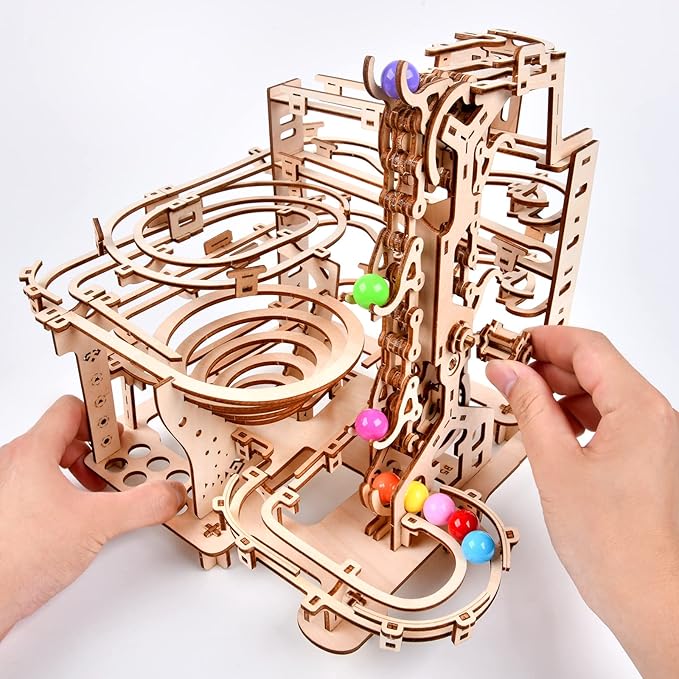 3D Wooden Puzzles Marble Run Chain Kit, Wood Creative Mechanical Puzzles Assembly Model Building Kits to Build for Adults & Kids, DIY Wooden Puzzle Hobbies Toys for Adults &Teens Gifts