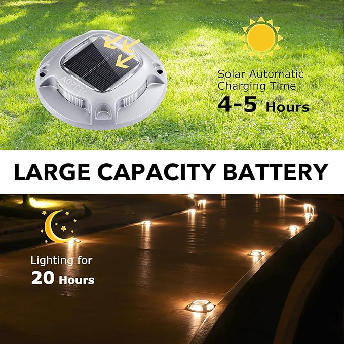 AGPTEK Solar Driveway Lights Outdoor 24 Pack, 2 Color Modes LED Deck Dock Marine Waterproof Driveway Marker Lights for Step Sidewalk Stair Garden Pathway Walkway Yard (Warm White/Cool White)