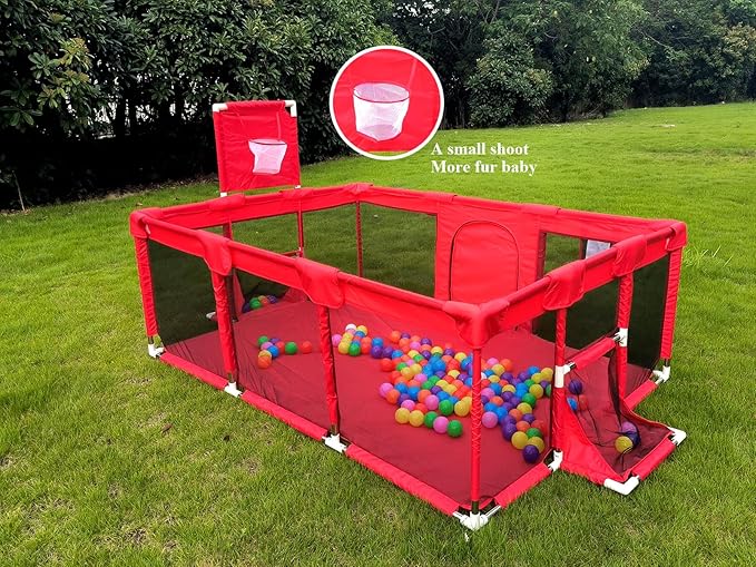 Gaorui Large Kids Baby Ball Pit - Portable Indoor Outdoor Baby Playpen Toddlers Children Safety Play Yard Fun Activities Popular Toys (Not Includes Balls) (Red)