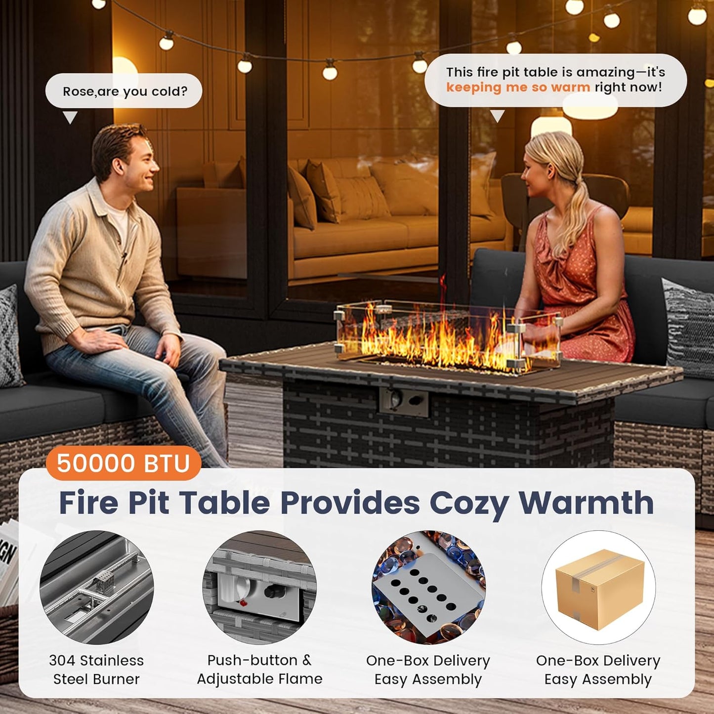 UDPATIO Patio Furniture Set with Fire Pit Table, 8 Inch Armrest Outdoor Sectional Sofa, 9 Piece Wicker Outdoor Furniture Conversation Sets with Waterproof Cover for Backyard Deck(Grey/Black)