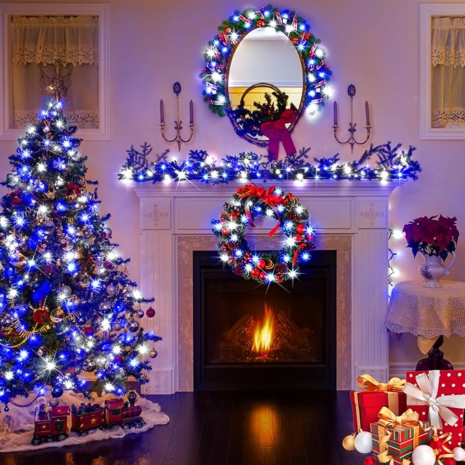 KNONEW 403FT 1000 LED Christmas Lights Outdoor String Light with 8 Modes and Timer Memory Waterproof Fairy Lights Decorations for Xmas Tree Yard Wedding Backdrop Decor(Blue and White)