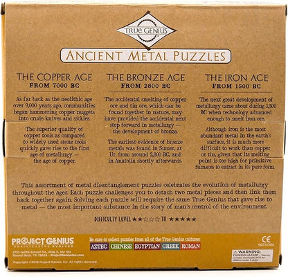 Ancient Metals 12-Piece Metal Puzzle Set – Brain Teaser Disentanglement Puzzles for Adults & Teens, Logic Game Gift for Men, Stress Relief Desk Toys, Unique Metal Mind Challenges