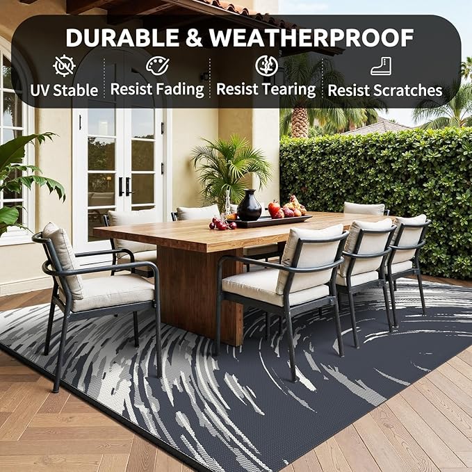 COCOER Modern Outdoor Rug 8x10 Reversible-Waterproof Outdoor Patio Rug-Quick Dry Outdoor Area Rugs Indoor Outdoor Rugs-Outside Rug Patio Decor for Porch Deck Balcony Backyard