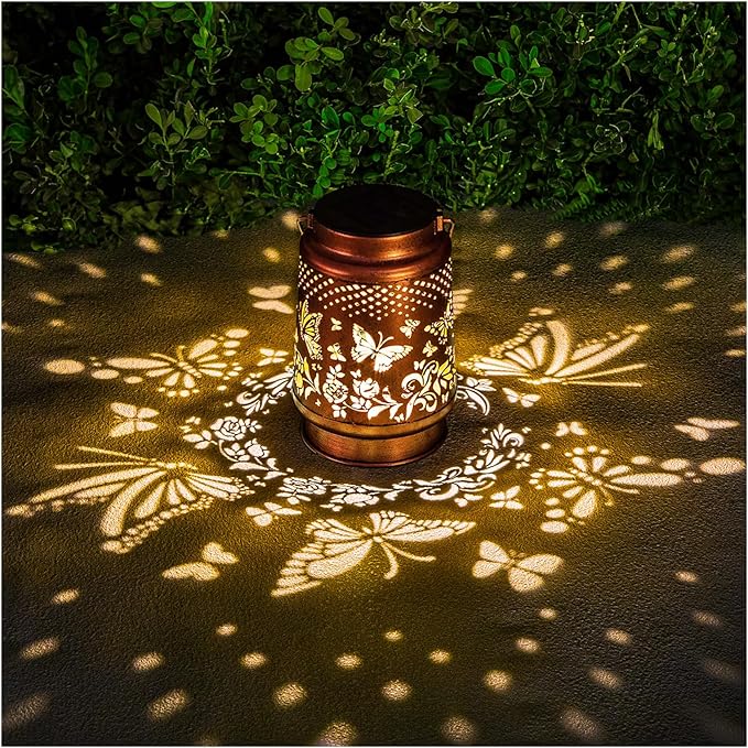 Solar Lanterns Outdoor Waterproof Butterfly Garden Decor Birthday Gifts for Women Mom Grandma, Hanging Solar Lights Metal Lantern Decoration Outside for Yard, Patio, Backyard, Porch