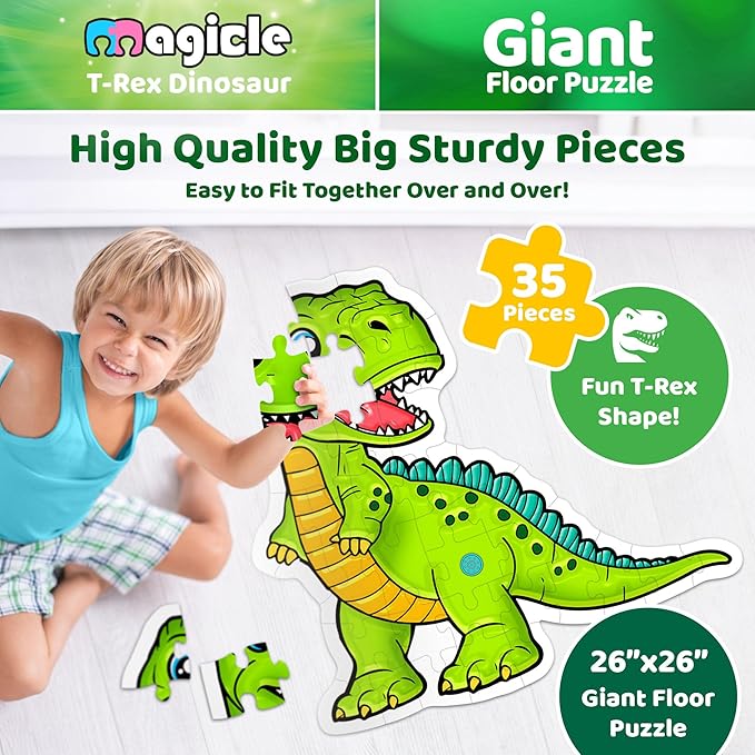 Dinosaur Giant Floor Puzzle with Sounds, 35 Piece Extra Thick Puzzle Toys for Ages 5-7, Puzzles for Kids Ages 4-6, Dinosaur Toys for Kids Ages 3-5, 4-8 Year Old Gift
