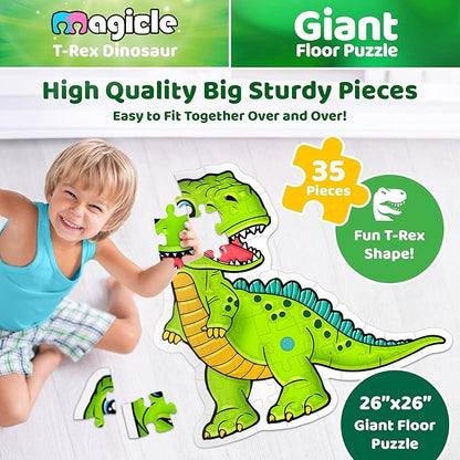 Dinosaur Giant Floor Puzzle with Sounds, 35 Piece Extra Thick Puzzle Toys for Ages 5-7, Puzzles for Kids Ages 4-6, Dinosaur Toys for Kids Ages 3-5, 4-8 Year Old Gift