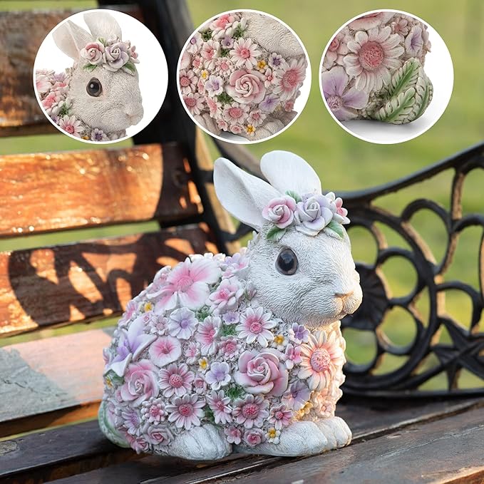 Rabbit Statue Outdoor Statues Bunny Figurines Garden Decor Resin Easter Decorations Bunnies Gifts Home House Kitchen Figurine Patio Lawn Yard Art Housewarming Funny Decoration (8inch)