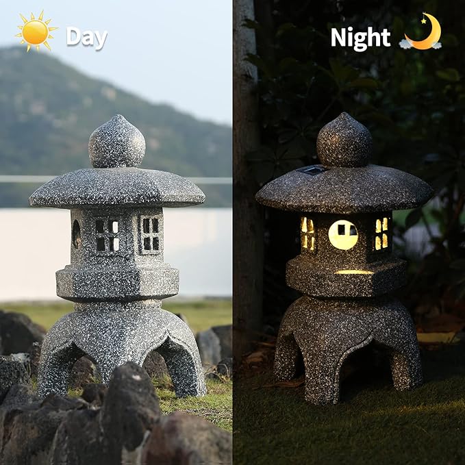 Pagoda Garden Statue Outdoor Figurine Lights Solar Powered LED Garden Decor Pagoda Light Asian Lantern Outdoor Decorations Home Tranquil Resin Waterproof Decor Lawn Yard
