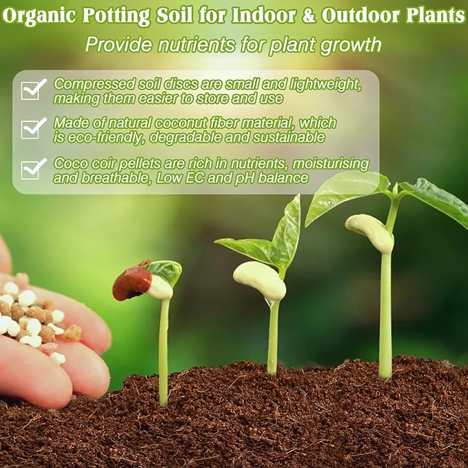 ZeeDix 50pcs 50mm Coco Coir Pellets, Compressed Soil Pellets Coconut Coir Seed Starter Discs Seed Starting Pellets Discs Potting Soil for Outdoor Plants Flowers Bonsai Herbs and Vegetables