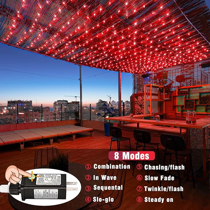 Vivideal 300 LED Red Christmas Lights, 99ft String Lights Indoor 8 Modes Clear Wire, Connectable Waterproof Plug in Red String Lights for Bedroom Indoor Outdoor Halloween Christmas Decorations