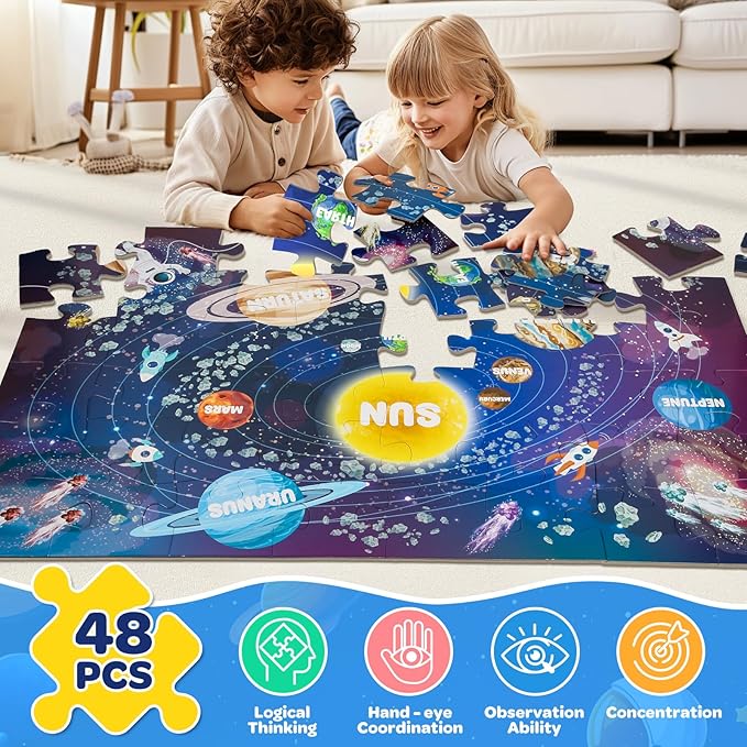 Solar System Floor Puzzle for Kids - 48 Pieces Large Solar System Jigsaw Puzzles for Kids 3-5, Toddler Learning Preschool Educational Toys 12 Months+, Perfect Birthday Christmas Gifts for Boys Girls