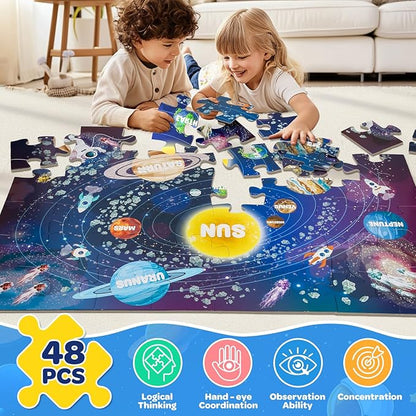 Solar System Floor Puzzle for Kids - 48 Pieces Large Solar System Jigsaw Puzzles for Kids 3-5, Toddler Learning Preschool Educational Toys 12 Months+, Perfect Birthday Christmas Gifts for Boys Girls