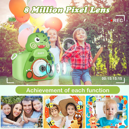 Kids Camera,HD Digital Video Camera,Childrens Toys for 3 4 5 6 7 8 9 Year Old Boys/Girls,Selfie Camera for Kids,Christmas Birthday Gifts with 32GB SD Card (Dinosaur Green)