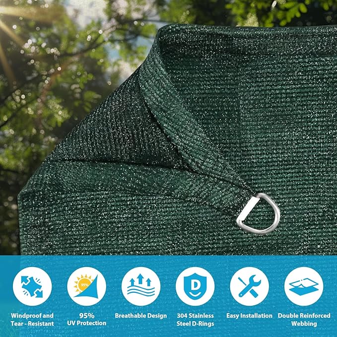 Amagenix Sun Shade Sail 8X11X13.6 Curved Edge Outdoor Shade Canopy Dark Green Breathable 95% UV Block Shade Cloth for Patio Garden Backyard (We Make Custom Size)