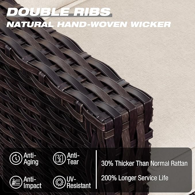 Joyside Wicker Patio Furniture Sets, 8 Pieces Upgraded Large Size Outdoor Furniture with Swivel Rocking Patio Chairs, Patio Dining Chair, 3-Seat Sofa, Outdoor Ottoman, Thick Cushions, Wide Armrest