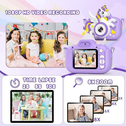Kids Camera Toys Digital Camera for Kids, Christmas Birthday Gifts for Girls Age 3-12, Selfie 1080P HD Video Digital Camera for 3 4 5 6 7 8 9 10 Year Old Girls with 32GB SD Card