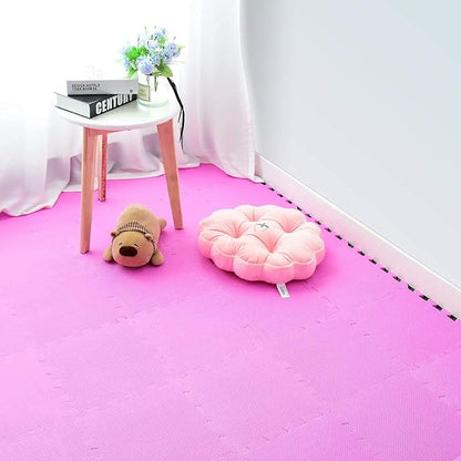 qqpp EVA Rubber 18 Tiles Interlocking Puzzle Foam Floor Mats - Baby Play Mat for Playing | Exercise Mat for Home Workout. Pink. QC-Cb18N