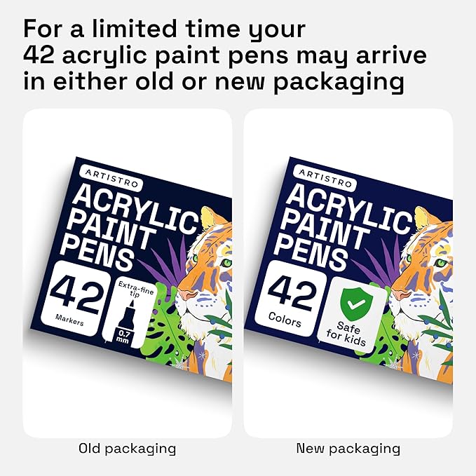 ARTISTRO 42 Acrylic Paint Pens, Art Set Acrylic Markers for Textile, Canvas, Rock, Glass, Wood, Paper, Pumpkin, DIY, Paint Markers for Kids and Adults