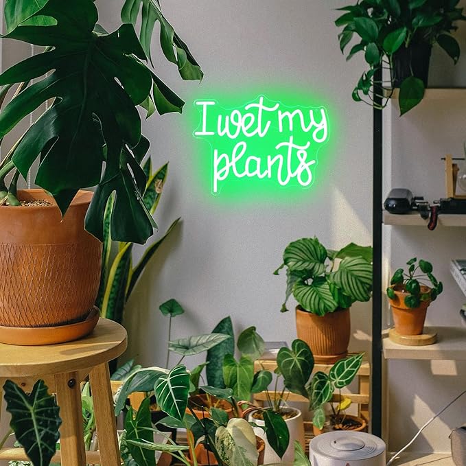 I Wet My Plants Neon Sign Green Letters LED Signs for Wall Decor Green Plant Neon Lights Words Neon Light Sign for Garden Living Room Bedroom Porch Decor Plant Gifts for Plant Lovers