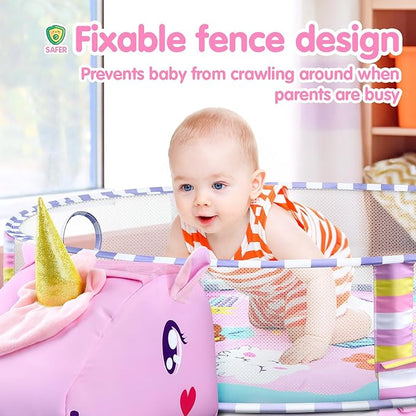 Baby Play Mat & Activity Mat - Baby Play Gym Tummy Time Mat with 6 Detachable Sensory Toys for Motor Skills Development, Newborn Baby Toys 0-6-12 Months Essentials Gift Playmats