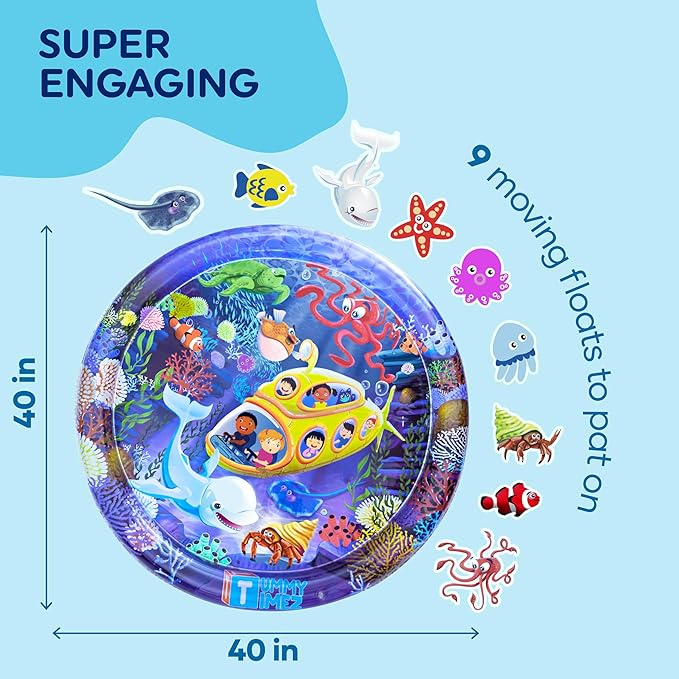 Premium Tummy Time Water Mat, Extra Large Multi-Stage Activity Center Promoting Baby Motor & Sensory Development, Inflatable Playmat Visual Stimulation Gift Infants Toddlers Boys Girls