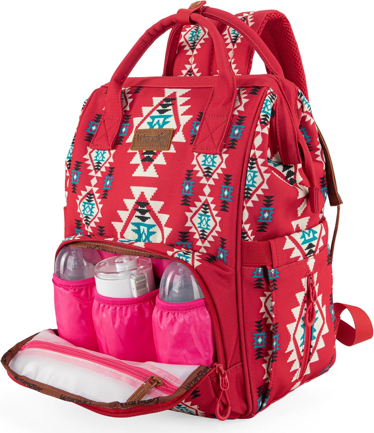 Wrangler Aztec Backpack Organized Daypack Travel Baby Bag with Stroller Strap and Side Bottle Pockets WG2204-9110BDY