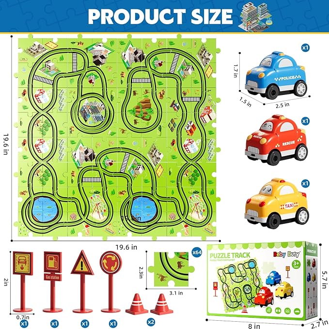 64 PCS Puzzle Track Car Set Toys for Kids Boys, Toddler Toys Gifts for 3 4 5 Year Old Boys, Floor Puzzle Tracks Car for Boys Ages 3-5 4-6, for 3 4 5 6 Year Old