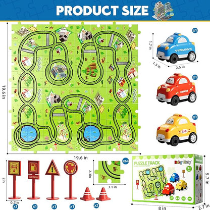 64 PCS Puzzle Track Car Set Toys for Kids Boys, Toddler Toys Gifts for 3 4 5 Year Old Boys, Floor Puzzle Tracks Car for Boys Ages 3-5 4-6, for 3 4 5 6 Year Old