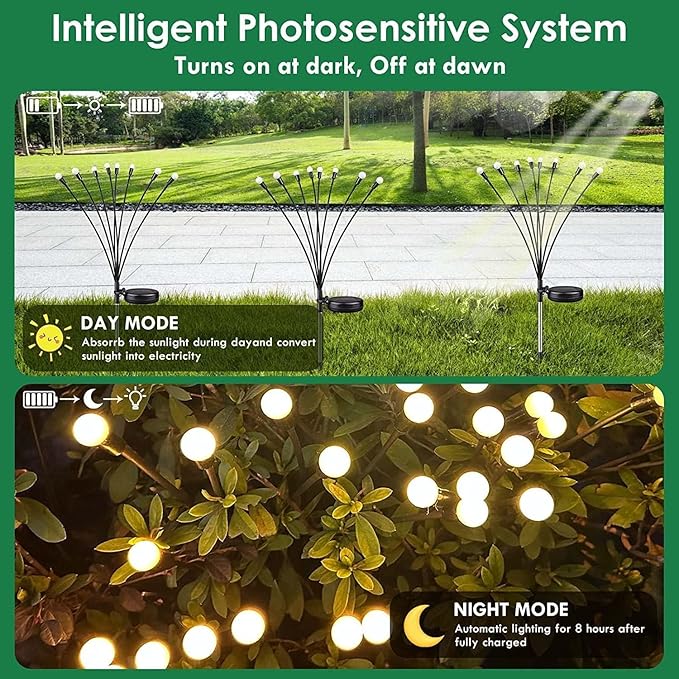 2025 Solar Lights Outdoor Waterproof , 8 Pack Solar Garden Lights, Solar Firefly Lights Outdoor Waterproof, Solar Twinkle Swaying Fairy Light for Yard Patio Pathway Garden Decoration (Warm White)